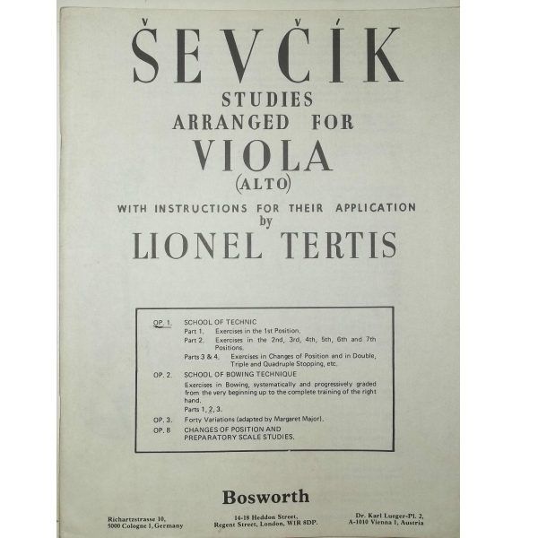 Pianos Arévalo - Sevcik. Studies arranged for Viola